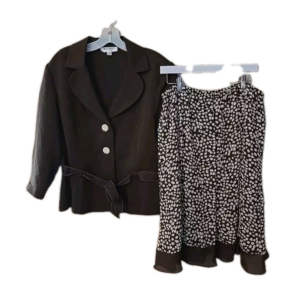 Studio 1 Brown Office Work Business Blazer & Skirt‎ 2-Piece Set Womans Size 16